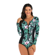 Сексуальный цельный купальник Рашгард с принтом, боди с длинным рукавом, Рашгард, женский купальник для серфинга, купальный костюм