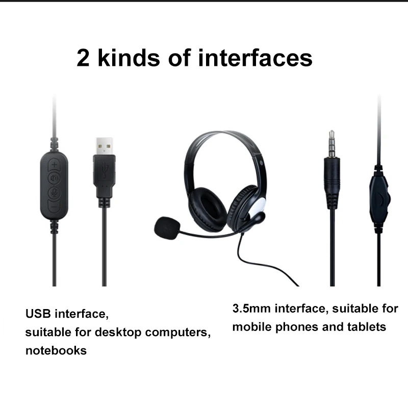 Kids Wired Headphone USB 3 5mm Interface Music Headset with Rotatable Microphone for Smart Phone PC Gaming Earphone