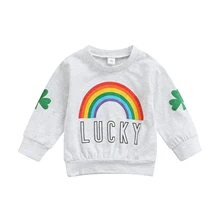 

Baby Clothing Casual Long Sleeve Autumn Cotton Sweatshirt Fashion Clover Rainbow Letter Printing Round Neck Pullover Tops