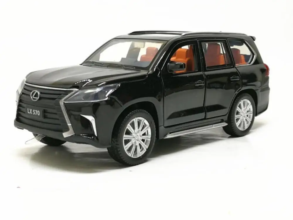 Горячая 1:32 Масштаб колеса литья под давлением автомобиль toyota роскошный внедорожник LEXUS LX570 металлическая модель с светильник и звук вытяните назад игрушки коллекция - Цвет: Черный