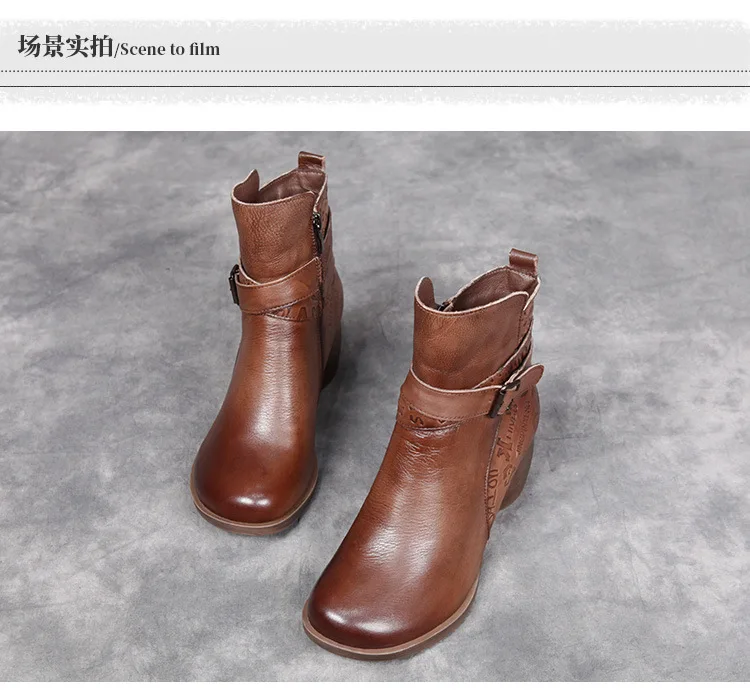 New Women Winter Snow Boots Mid-Calf Solid Thick High Heels Genuine Leather Shoes Women Warm Plush Boots Ladies