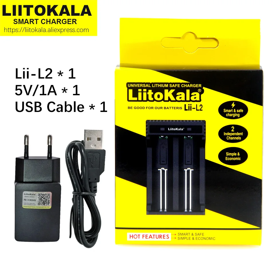 LiitoKala Lii-L4 Lii-L2 18650 зарядное устройство, перезаряжаемая батарея, зарядное устройство, 4 слота, 2 слота, электронная сигарета, 18650, 26650, 21700 батареи+ 5 В разъем