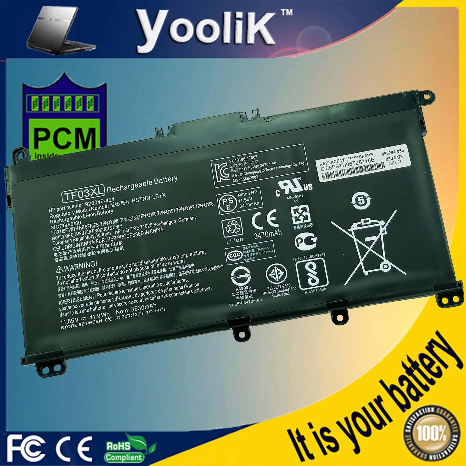 Tf03Xl Batteria Per Laptop Tf03041Xl Per Hp Pavilion 15-Cc Serie 15-Cd: 15-Cc154Cl 15-Cc060Wm 15-Cc152Od 15-Cc055Od 15-Cd040Wm