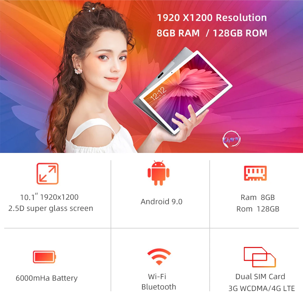CIGE 1920X1200 планшет 10 Android 9,0 Восьмиядерный 8G+ 128GB rom планшетный ПК 10,1 дюймы лоток для сим карт Google gps bluetooth мобильный телефон 4G