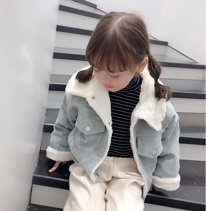 new wholesale girls corduroy thicken coat winter fleece full sleeve girls jacket 2-7t HH684