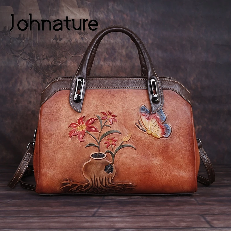 Женские сумки с тиснением Johnature роскошные ручной работы из натуральной кожи