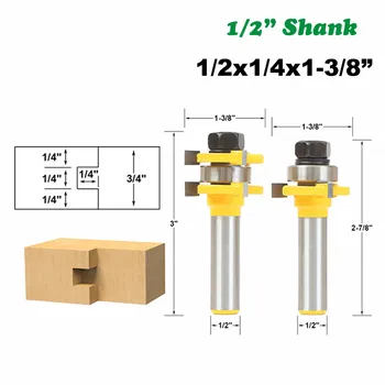 

2pc/set 1/2 Shank 12mm Milling Cutter Woodwork Router Bit Tongue & Groove 3 Teeth T-shape Woodworking Power Milling Tool MC03031