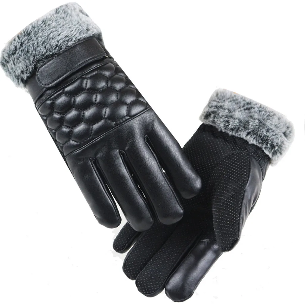Модные мужские перчатки, кожаные перчатки из овчины, зимние теплые перчатки для велоспорта, бега, для улицы, водонепроницаемые, толстые, полный палец, лыжные перчатки