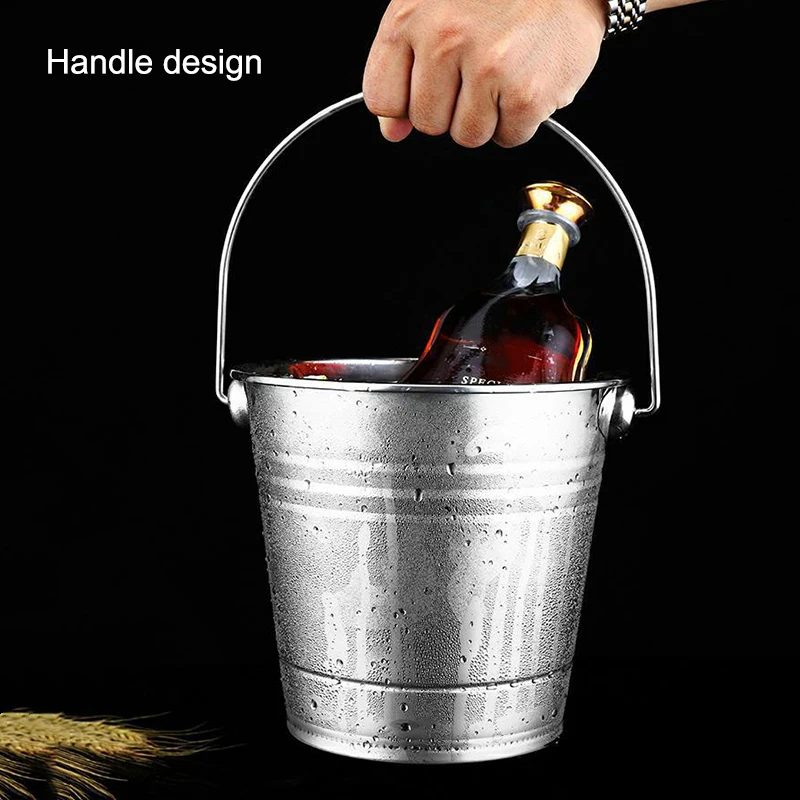 Large Bucket Stainless Steel Champagne Beers Bucket Wine Chiller with Handle Home Bar Supplies E2S