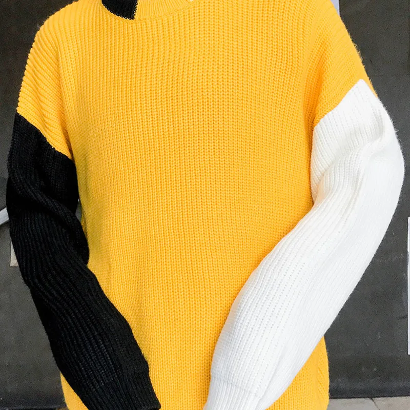 Winter Sweater Men Warm Fashion Contrast Color Casual Knit Sweaters Man Male Sweter Clothes Wild Loose Long-sleeved Pullover Men