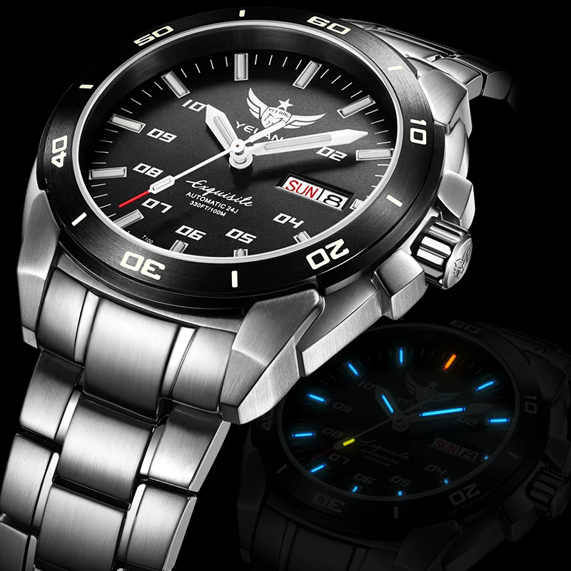 men watch steel p3 YELANG наручные часы мужские, T100 Тритий Светящиеся автоматические часы спортивные водонепроницаемые военные наручные часы relogio masculino V1020S - Цвет: men watch steel p3
