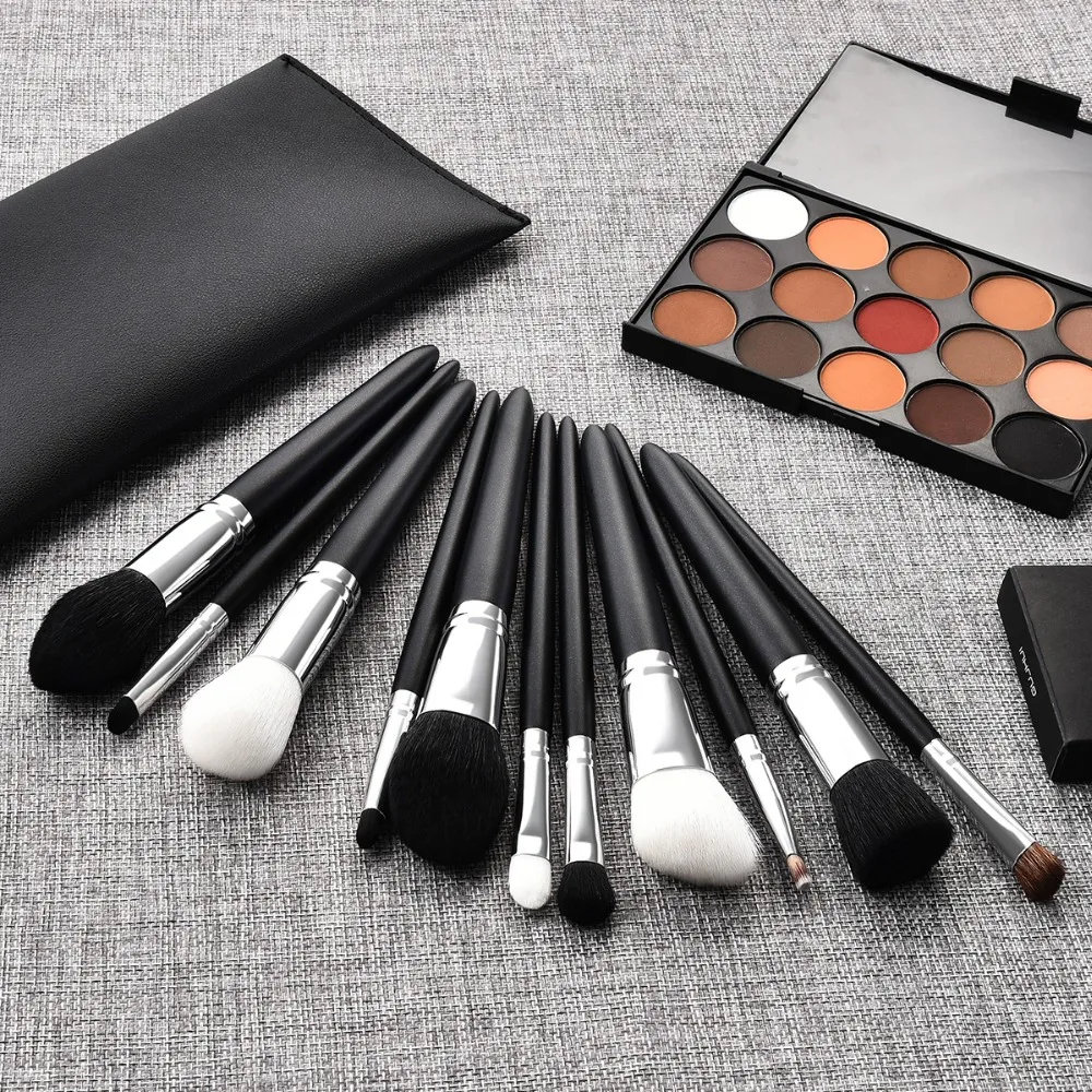 

10/11pcs Black Pink Wood Handle Brush with PVC Bag Makeup Set Powder es Blush face eyeshadow Foundation