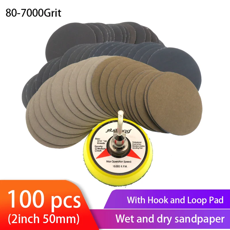 100 Pcs 2-Inch Wet & Dry Sanding Discs Sandpaper Disc Sand Paper Polishing Pads 