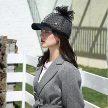 01912-xushen новая весенняя кружевная Кепка в горошек с жемчугом и Пчелой из искусственной кожи с козырьками женская шапка для отдыха