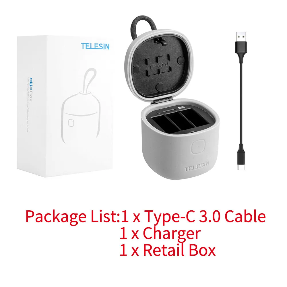 Charger TELESIN 3 шт аккумулятор и 3 слота зарядное устройство с TF кард-ридером зарядная коробка для хранения для Gopro Hero 8 7 Black Hero 6 Hero 5 - Цвет: Charger