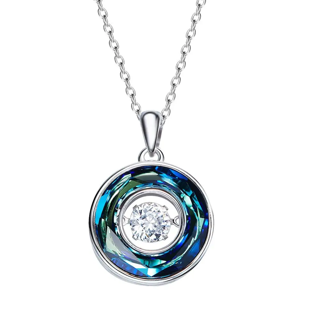 Зеленый BOSCEN 925 Sterling Silver Pendant Necklace For Women Gift Colorful Embellished With Crystals From Swarovski Beating heart - Цвет камня: Зеленый