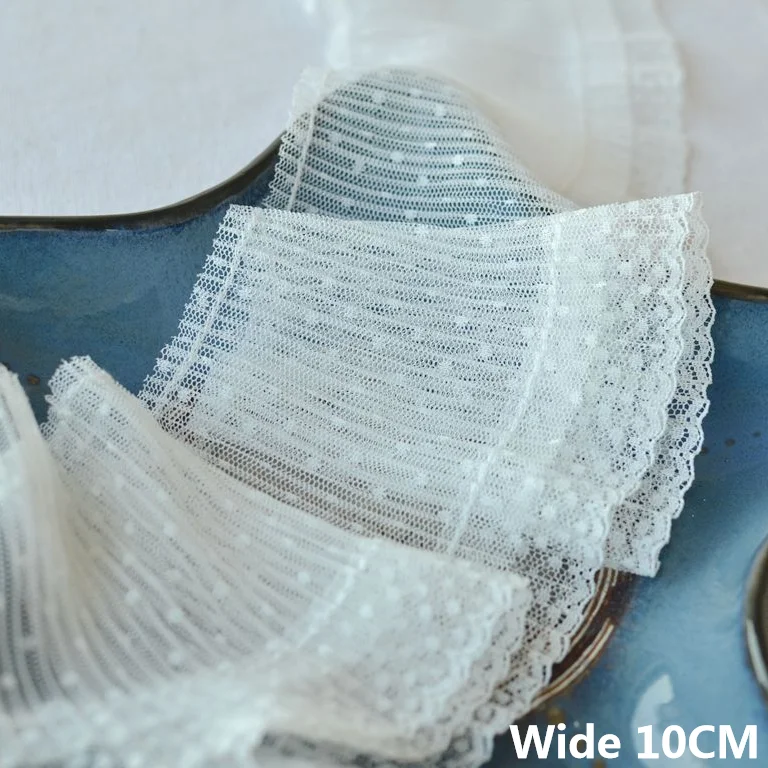 10CM Wide Tulle Mesh Small Dots Embroidered Ribbon Dress Collar Stitching Ruffled Lace Applique Sewing Accessories lace ribbon lace garment accessories lace sewing supplies lace sewing accessories lace accessories