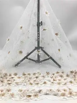 

2020popular wedding lace high quality hot sales Luxury 3D Applique tulle lace African Lace with beads fabric For Wedding Dresses
