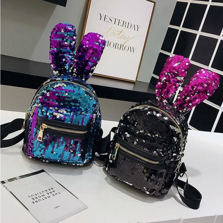

Korean-style Children New Style Sequin Backpack Rabbit Eared Cute Backpack Women's Bag Kindergarten
