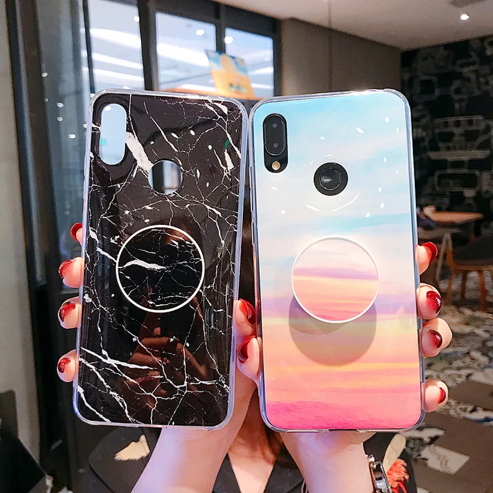 Модный Глянцевый мраморный чехол для Xiaomi Redmi K20 Pro Note 5 6 Pro 7 Pro Мягкий силиконовый чехол с складной держатель ручка подставка чехол