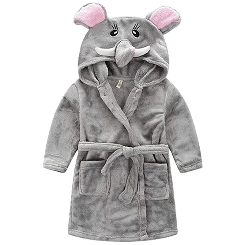 

Little Girl's Flannel Bathrobe ,Grey Elephant,120: 5T
