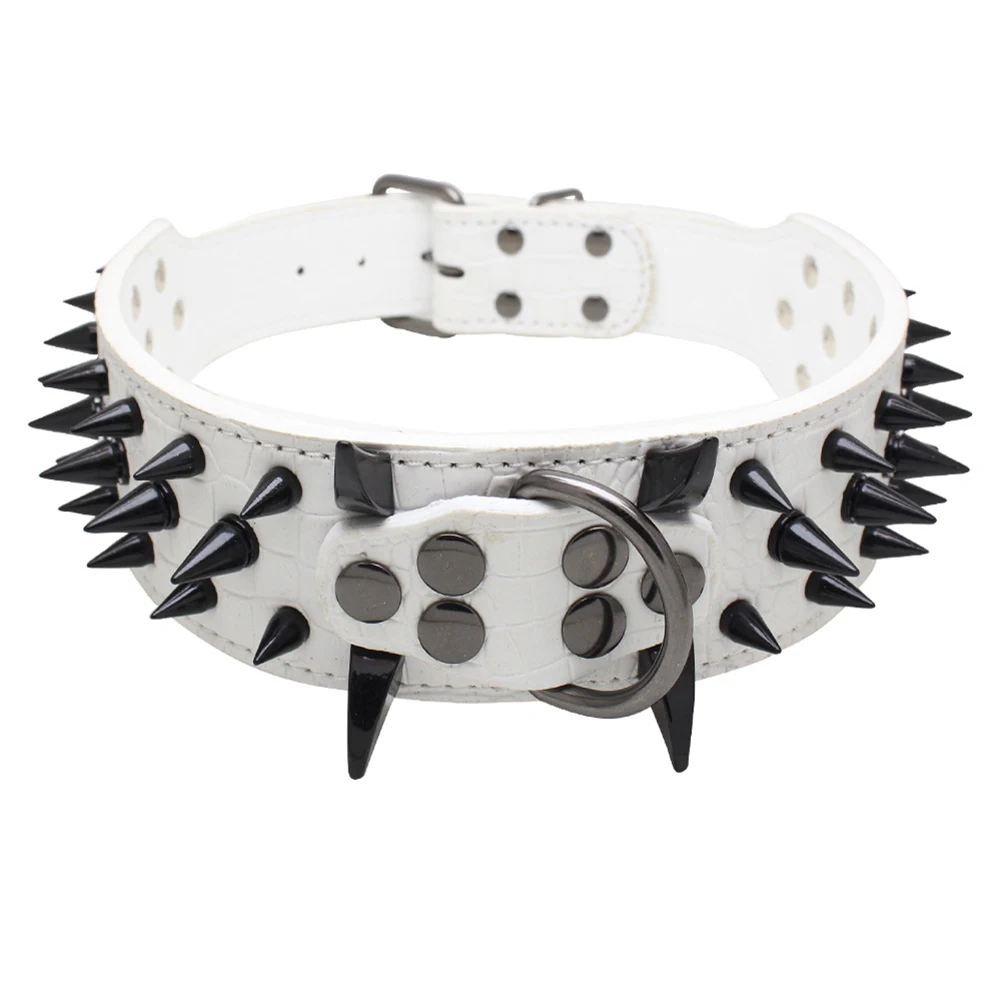 Dog Puppy Faux Leather Rivet Spiked Anti-bite Collar Necklace Pet Neck Band