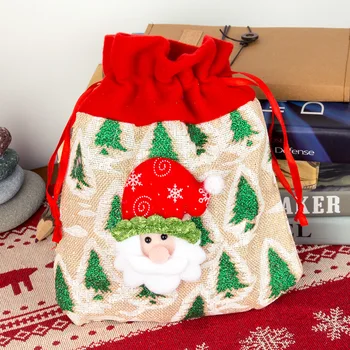 

Christmas Bag Cartoon Santa Snowman Elk Bear Candy Snack Sack with Drawstring Gift Wrapping Bag for Birthday Holiday Party