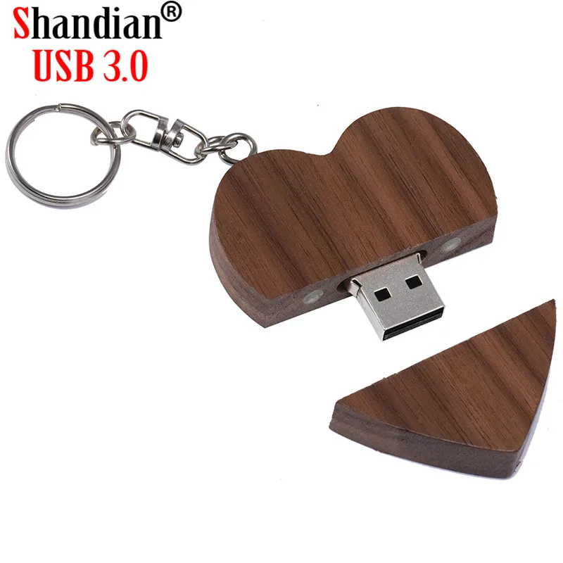 SHANDIAN USB 3,0 логотип на заказ Деревянный Сердце USB+ коробка флэш-накопитель Флешка 32 ГБ 16 ГБ 8 ГБ карта памяти Фотография Свадебные подарки
