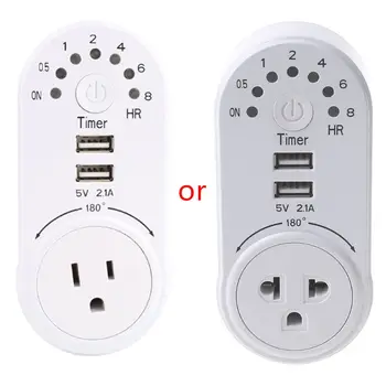 

US Plug Countdown Timer Switch Dual USB Charging Ports AC Socket 180 Degree Rotation 8 Hours Setting Outlet Timer Socket