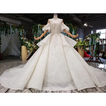 شراءBGW HT41320 طويلة الأكمام الكرة ثوب الزفاف الشمبانيا فساتين الزفاف ساحة طوق فانوس كم فستان عروس Vestido Novia