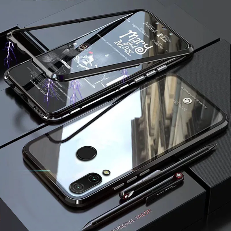 YonLinTan Coque чехол для huawei Y9 2019 Металлическая магнитная рамка Магнитная твердая