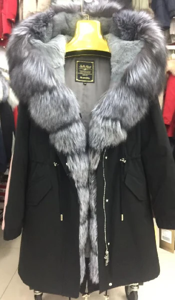 black BJ1010M004 Женская зимняя парка пальто куртка лиса енот датский мех кролика лайнер классический 93 см длина качественная ткань 16079 D02 - Цвет: black BJ1010M004