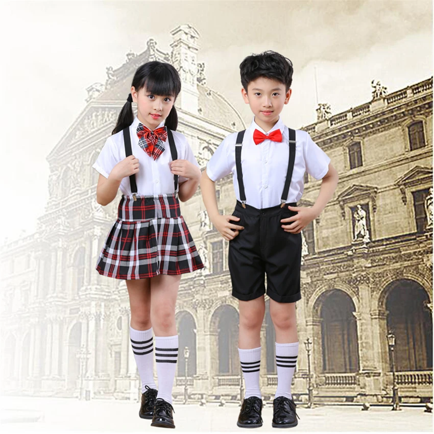 10Style Children's Day Clothes Student Uniforms Choir Holiday Costumes Toddler Costumes Shirt+Pants+Strap+Tie+Sock Dress Set