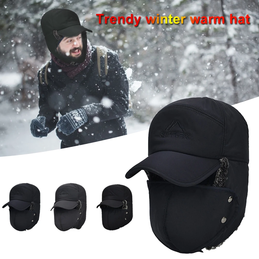 

Trend Winter Thermal Bomber Hats Men Women Fashion Ear Protection Face Warmer Windproof Ski Cap Velvet Thicken Couple Fur Hat