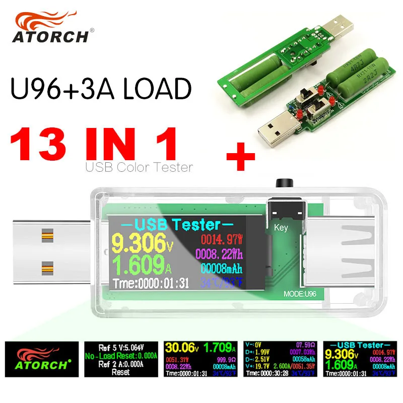 USB тестер 13 в 1 DC Цифровой вольтметр amperimetro Напряжение Ток вольтметр Амперметр детектор банк питания индикатор зарядного устройства - Цвет: 1XTrans U96 add load