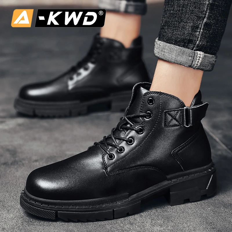Fashion Sneakers Shoes Autumn Breathable Men Work Shoes Lace-up High Top Sneakers Mens Pu Leather Ankle Booties Mannen Schoenen