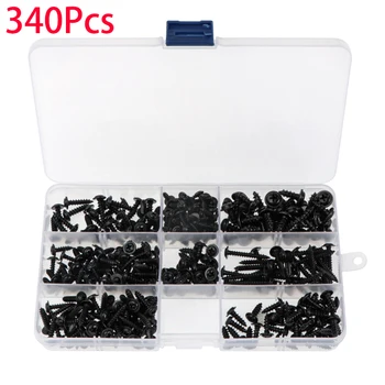 

340pcs Carbon Steel Pan Head Tapping Screw Cross Flat Head Self Tapping Screw Set M3 M4 M3.5 M4.8 Assortment Kit