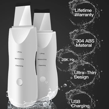 

Ultrasonic Skin Scrubber Blackhead Remover Face Scrubber Cleanser Facial Pore Cleaner Face Lifting USB Face Skin Scraper