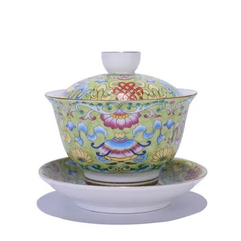 

Hand Painted Porcelain Gaiwan tea set Exquisite Color Tea Bowl with Saucer Lid Kit Master Tea Tureen Teaware Drinkware Decor