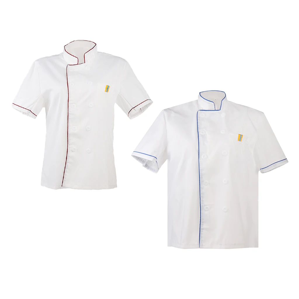 2/set White Chef Jackets Kitchen Uniform Short Sleeves Shirt Double Breast