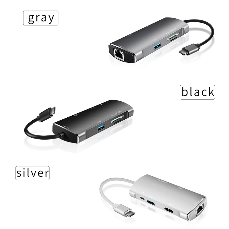 7-в-1 многопортовый концентратор Тип с разъемами типа C и USB3.0 HDMI устройство для чтения карт SD TF Ethernet адаптер DQ-капля