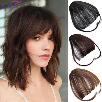 

XIYUE Black Brown Gold Fake Wig Fringe Clip In Blunt Bangs Synthetic Hair Extensions With High Temperature Fiber for Women Bangs