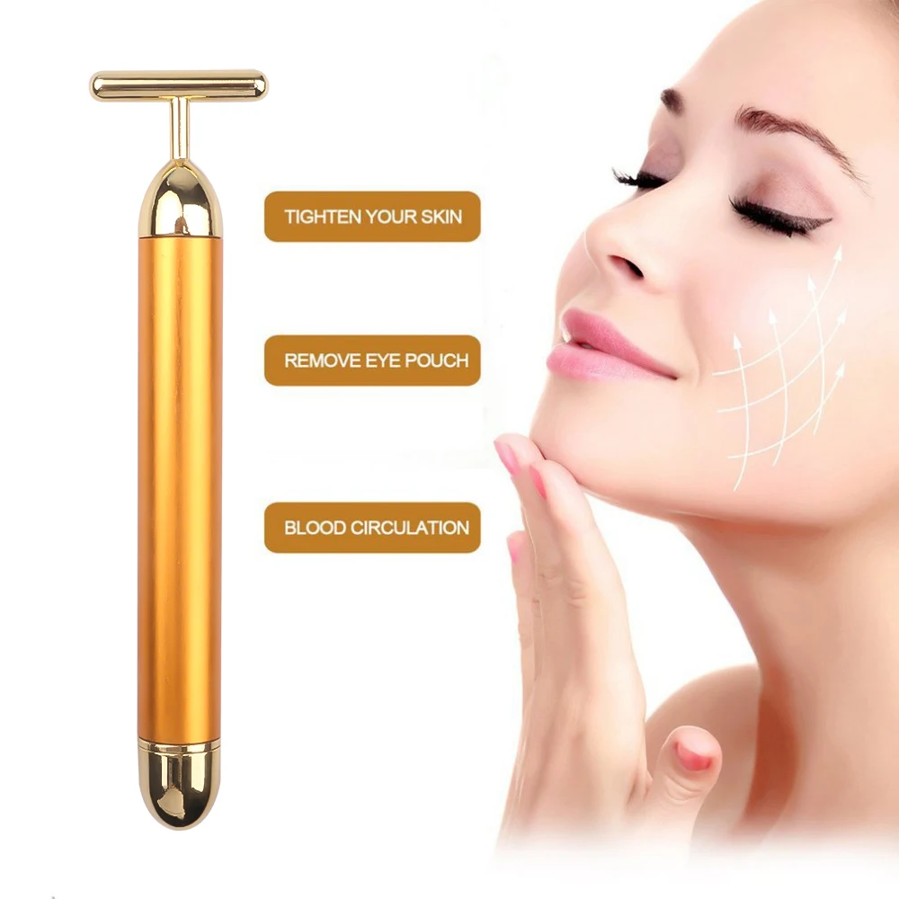 

24k Gold Roller Slimming Face Massager Stick Vibration Facial Beauty Roller Lift Tightening Wrinkle Bar Face Skin Care Dropship