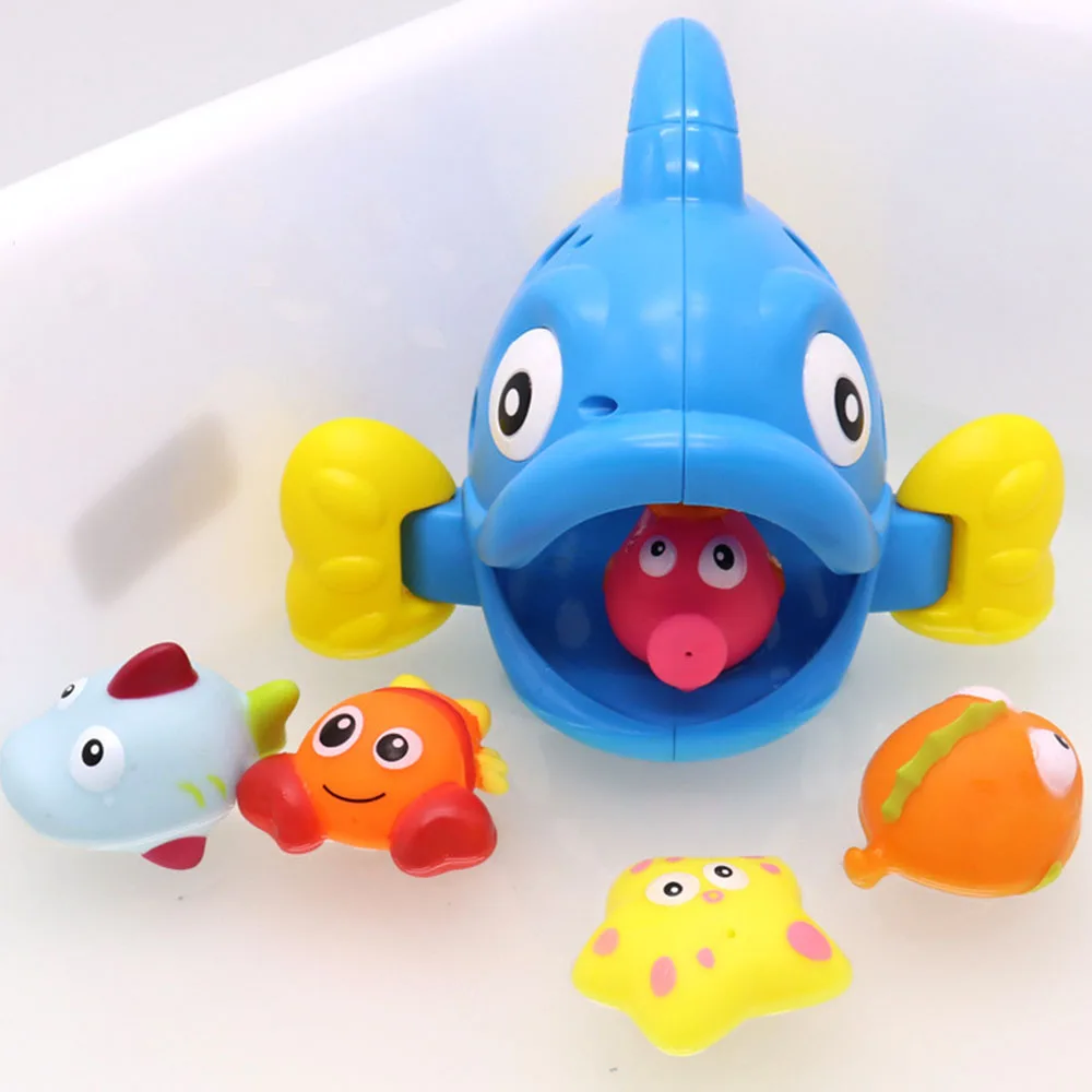 Игрушки для ванной, детская душевая игра, 6 шт пляжные игрушки, модель рыбки-пузыря, спрей для воды, игрушки для душа