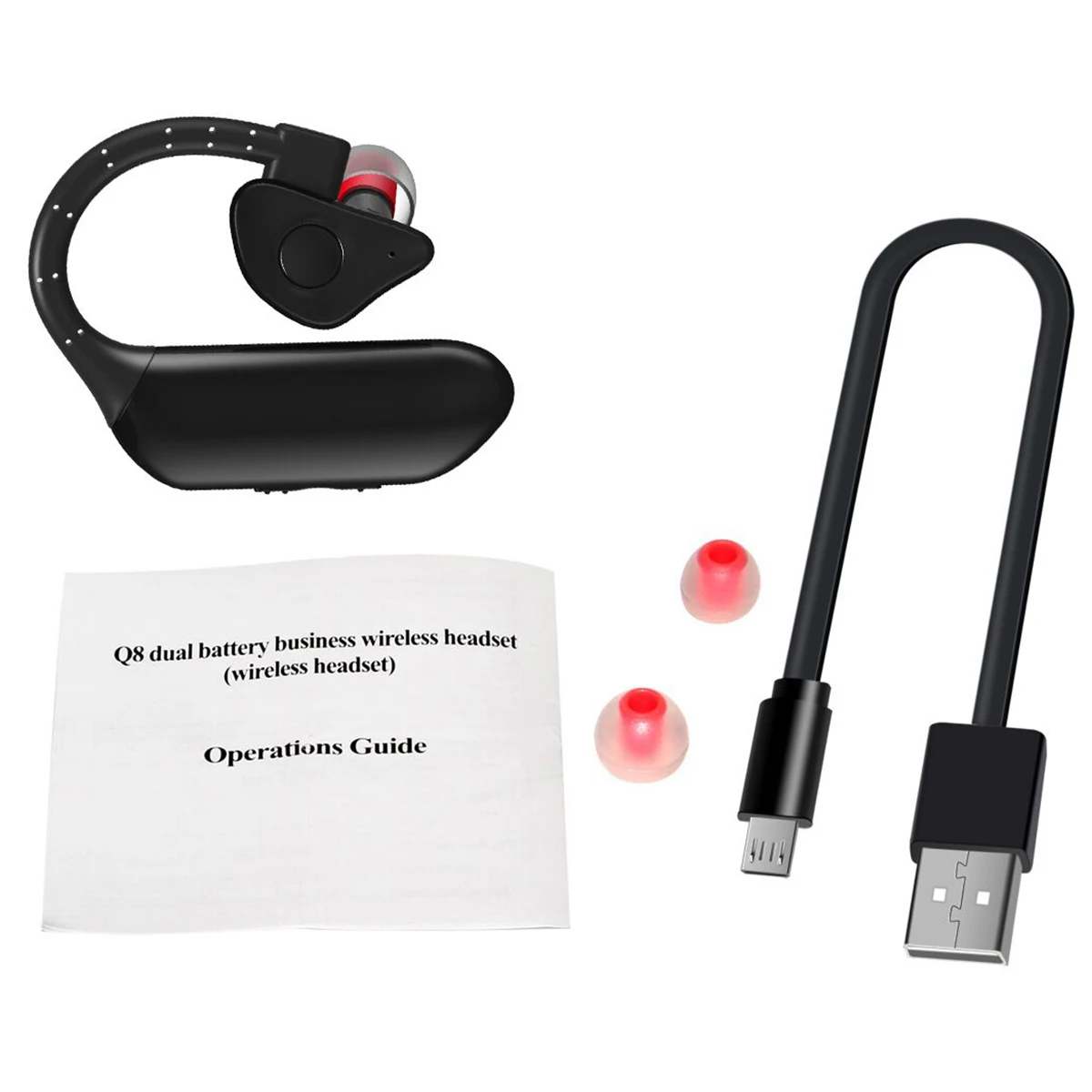 Q8 Wireless BT Headphone Hands Free Over Ear Detachable Earphone With Built In Mic Charging Cable Single Ear