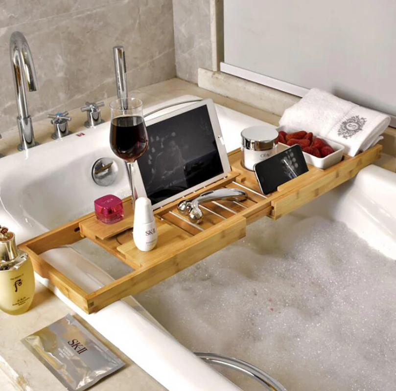 wooden bath tray white