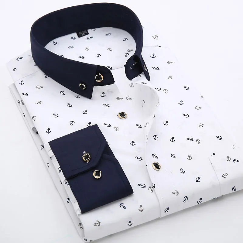 Camisas informales de manga larga para hombre, ropa con estampado Floral, cuello de retazos, fino suave, corte ajustado, con bolsillo