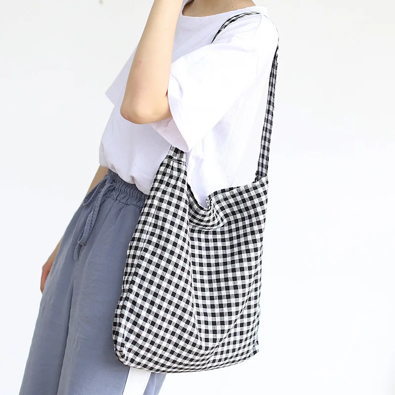 

Fashion Plaid Pattern Canvas Bag Women Casual Shoulder Bags Ladies Satchel Luxury Handbags Women Bags Designer Shopper Bag Femme