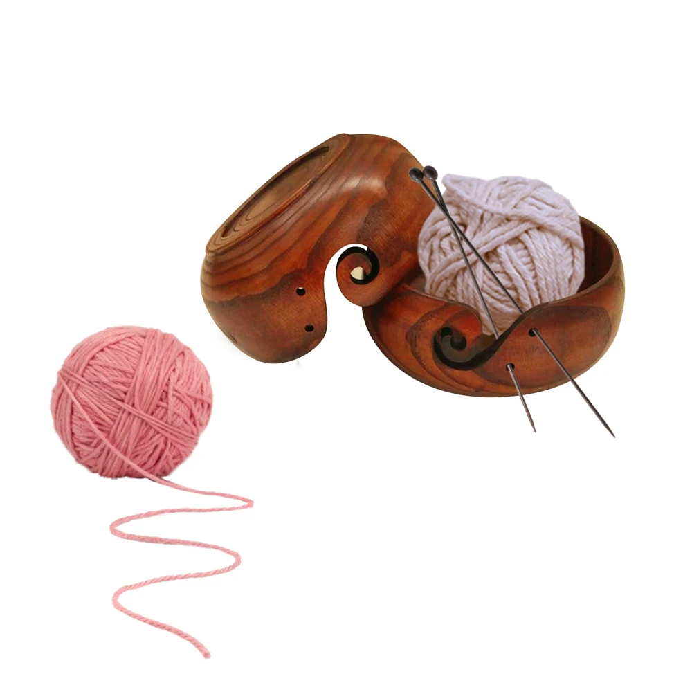 

Eco-friendly Wooden Round Wool Bowl Organizer Knitted Crochet Wool Storage Bowl Handmade Sewing Supplies Storage