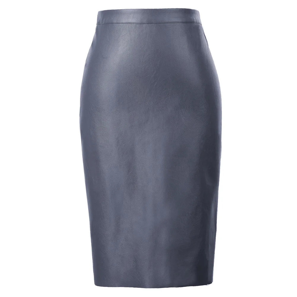 Glaucous Черная Женская юбка Belle Poque из искусственной кожи, новинка, Сексуальная мини-юбка с высокой талией, облегающая юбка с разрезом, офисная юбка-карандаш размера плюс S-XL - Цвет: Glaucous